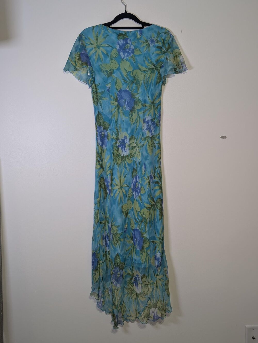 Vintage Silk Floral Midi Slip Dress8 Blue Bias Cut Y2K Romantic Whimsigoth - Picture 9 of 10